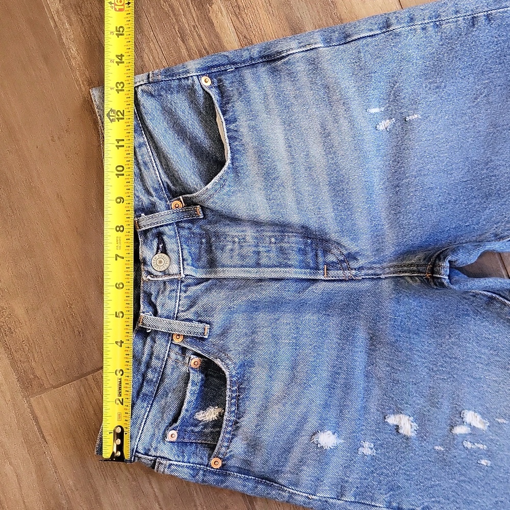 Levi's 501 Distressed Med Blue Wash Button Fly Distressed Straight Leg Jeans, 26 - Picture 2 of 12